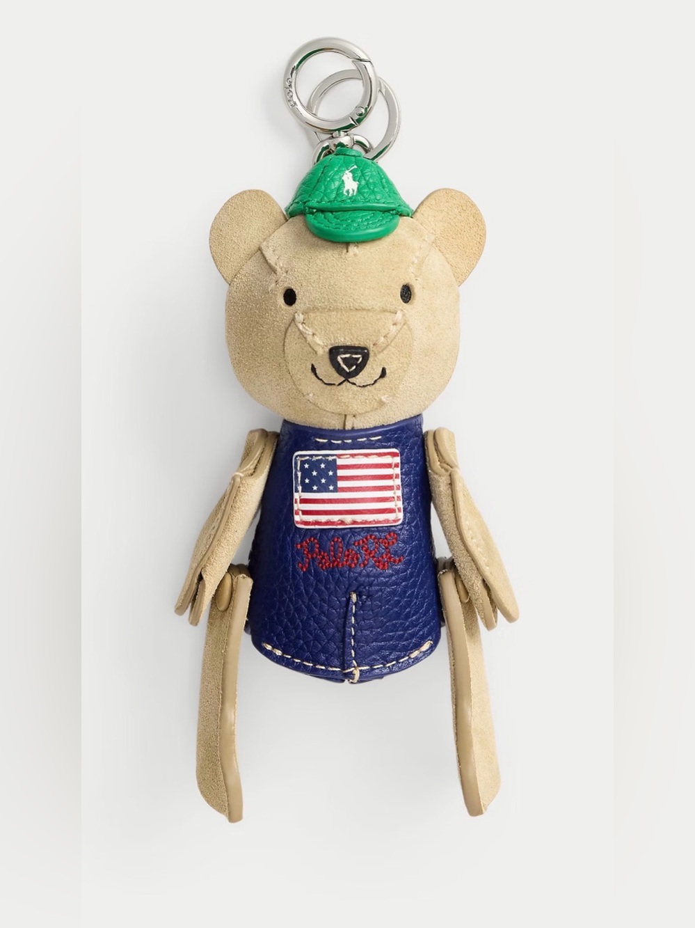 Polo Ralph Lauren Pebbled Leather & Suede FLAG POLO BEAR Bag Charm Keychain